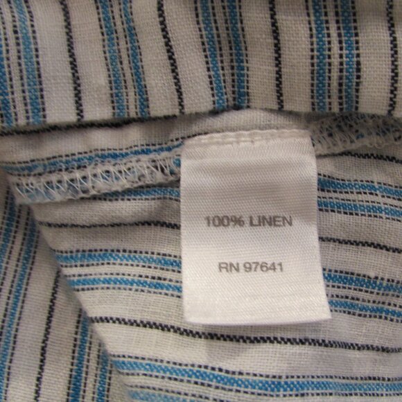 J Jill Love Linen White Blue/Black Striped Hi-Low Tunic Large Tall - Picture 3 of 16